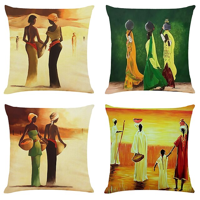 

Africa Style Double Side Cushion Cover 4PC Soft Decorative Square Throw Pillow Cover Cushion Case Pillowcase for Bedroom Livingroom Superior Quality Machine Washable Indoor Cushion for Sofa Couch Bed Chair