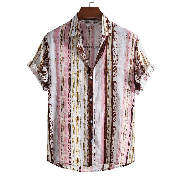 

Men's Shirt Geometry Plus Size Turndown Holiday Print Short Sleeve Tops 2pcs Beach Light Pink / Summer