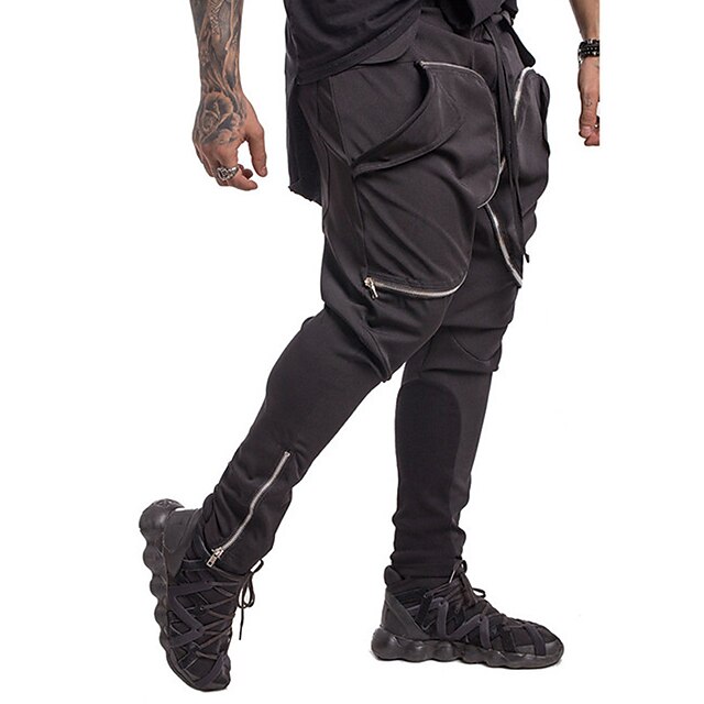 

Men's Streetwear Athletic Jogger Cargo Pants Zipper Elastic Waist Multiple Pockets Pants Casual Daily Solid Color Cotton Blend Comfort Breathable Mid Waist Black M L XL XXL 3XL