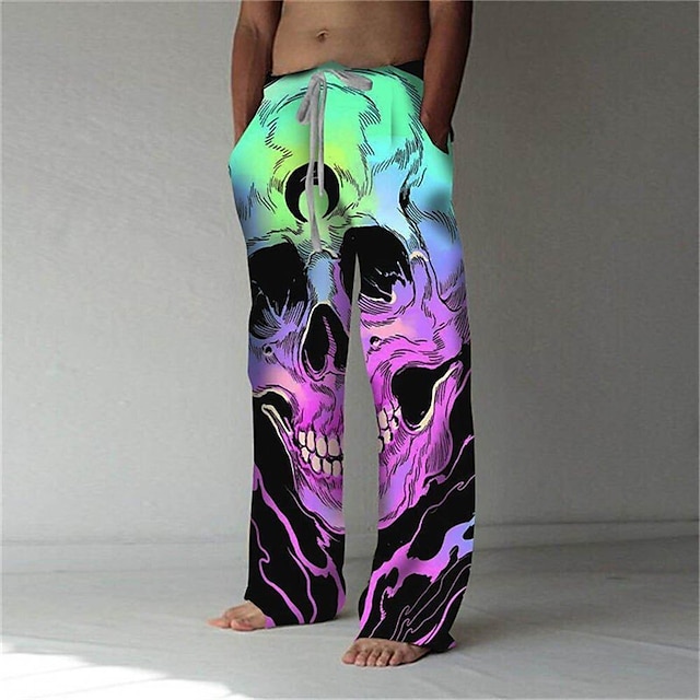 

Men's Fashion Streetwear Straight Baggy Beach Pants 3D Print Elastic Drawstring Design Front Pocket Pants Casual Daily Graphic Prints Skull Comfort Soft Mid Waist Purple S M L XL XXL