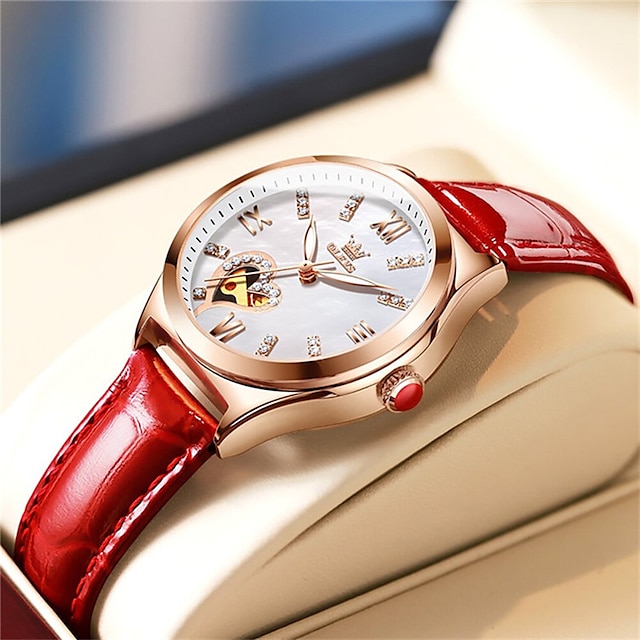 

OLEVS Mechanical Watch for Women Analog Automatic self-winding Stylish Elegant Waterproof Noctilucent Titanium Alloy Genuine Leather Fashion