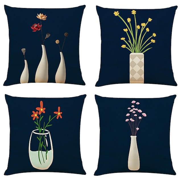 

4PC Flower Vase Double Side Cushion Cover Soft Decorative Square Throw Pillow Cover Cushion Case Pillowcase Superior Quality Machine Washable Indoor Cushion for Sofa Couch Bed Chair