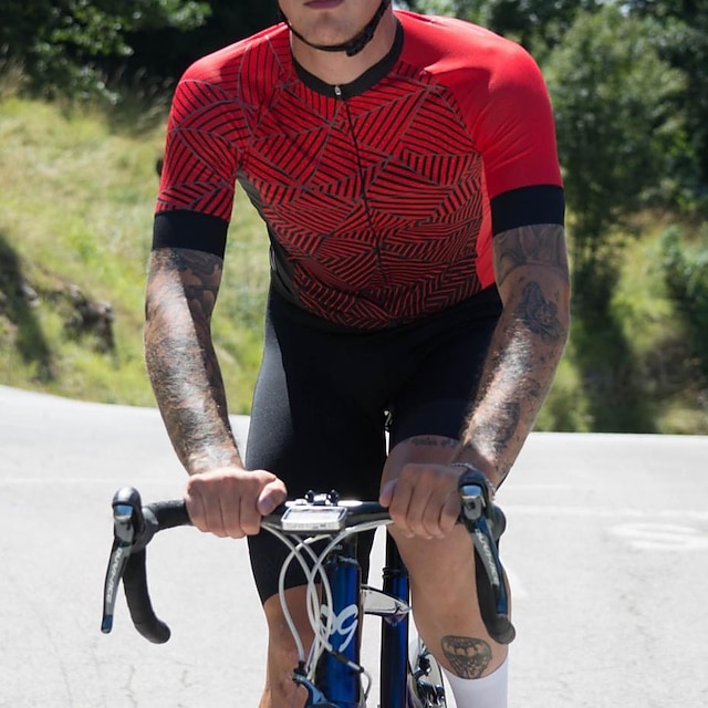 BIB Shorts Set XINTOWN Men Cycling Bike Full Zipper Short Sleeve Sports Jersey 