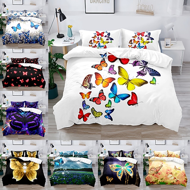 

Butterfly Pattern 3-Pieces Duvet Cover Set Hotel Bedding Sets Kids Comforter Cover with Soft Microfiber for Easter Decor, Include 1 Duvet Cover, 2 Pillowcases(1 Pillowcase for Twin/Single)