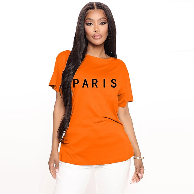 

Women's T shirt Graphic Letter Print Round Neck Basic Tops 100% Cotton Green Blue White
