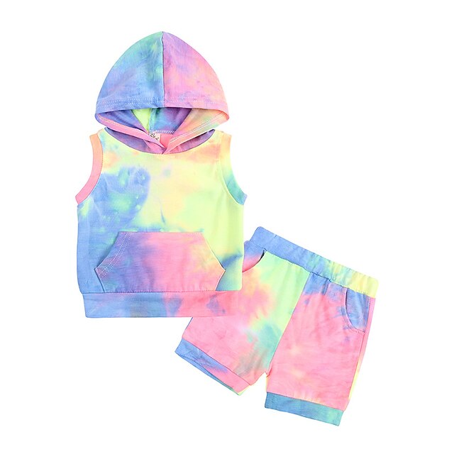 Baby & Kids Boys Clothing | Kids Boys Hoodie Set Clothing Set 2 Pieces Sleeveless Blue Purple Pink Tie Dye Street Active Cool 1-