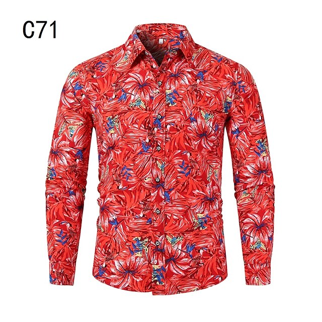 

Men's Shirt Print Plants Graphic Classic Collar Holiday Going out Print Long Sleeve Tops Casual Beach Royal Blue Red Brown