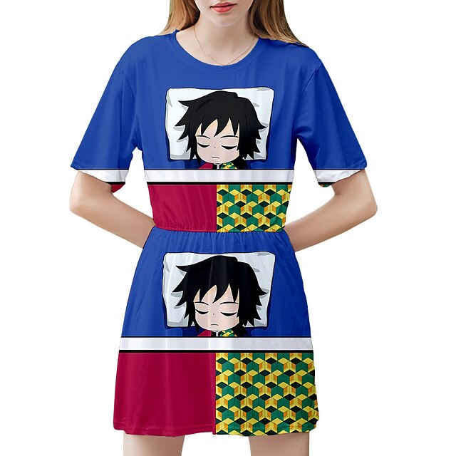 

Inspired by Demon Slayer: Kimetsu no Yaiba Kamado Nezuko Agatsuma Zenitsu Kamado Tanjiro Dress Cartoon 100% Polyester Anime Harajuku Graphic Kawaii Dress For Women's