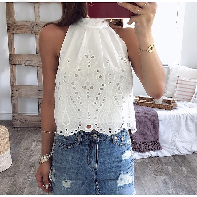

Women's Tank Top Vest Plain Cut Out Round Neck Casual Streetwear Tops White