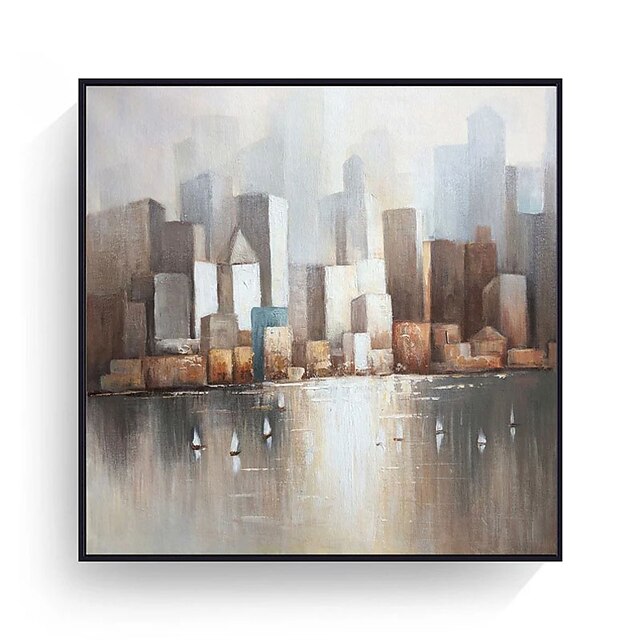 Home & Garden Wall Art | Oil Painting Hand Painted Square Abstract Architecture Contemporary Modern Rolled Canvas (No Frame) - C