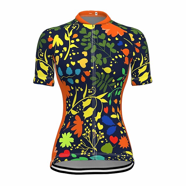 

21Grams Women's Short Sleeve Cycling Jersey Summer Spandex Orange Floral Botanical Bike Top Mountain Bike MTB Road Bike Cycling Quick Dry Moisture Wicking Sports Clothing Apparel / Stretchy