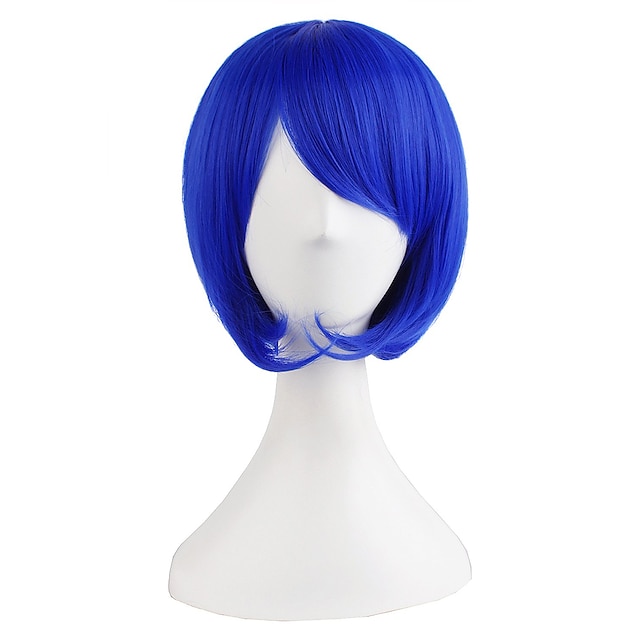 Beauty & Hair Wigs & Hair Pieces | Blue Wigs Fashion Girl Natural Short Straight Wigs Diagonal Bangs Wigs-Navy Blue-Ladies - WX8