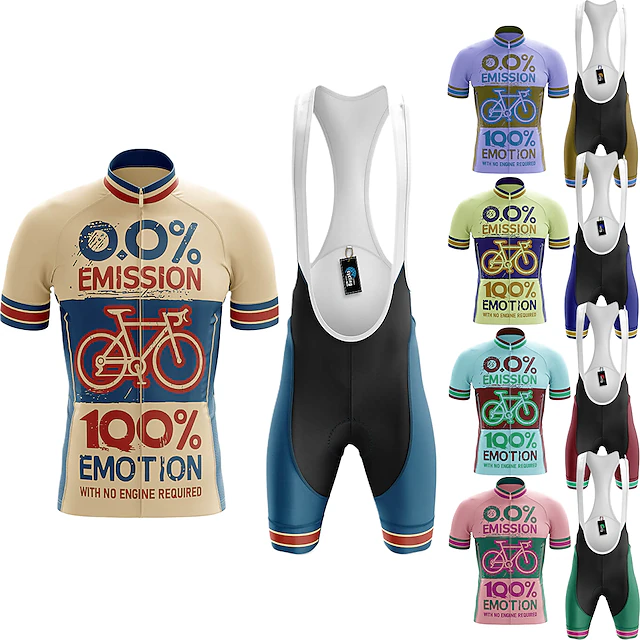 Men's Cycling Jersey with Bib Shorts Short Sleeve Mountain Bike MTB Road Bike Cycling Blue Sky Blue Khaki Graphic Bike Clothing Suit 3D Pad Breathable Quick Dry Back Pocket Polyester Spandex Sports 10