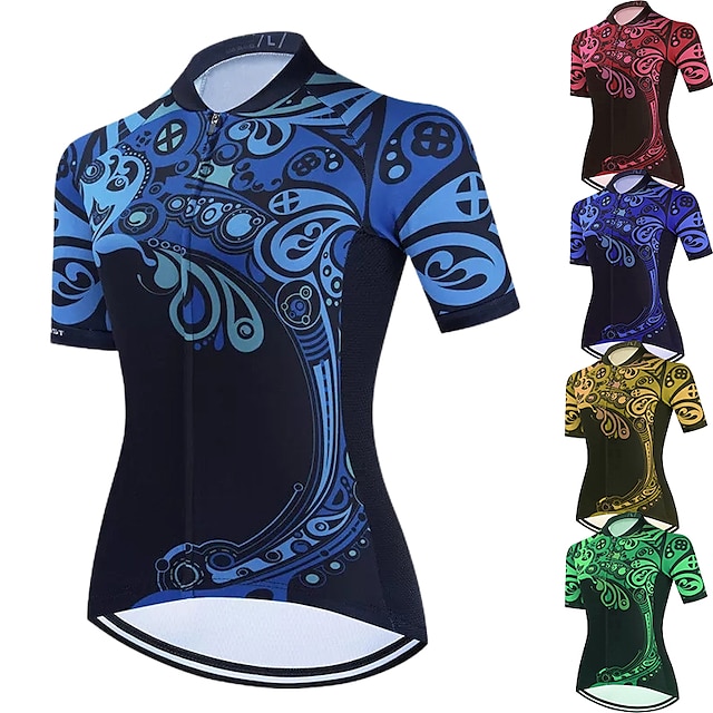 

21Grams Women's Short Sleeve Cycling Jersey Summer Spandex Polyester Green Sky Blue Red Paisley Bike Top Mountain Bike MTB Road Bike Cycling Breathable Quick Dry Moisture Wicking Sports Clothing