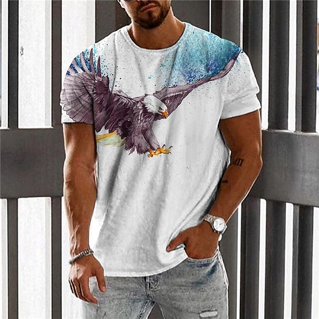 

Men's Unisex T shirt 3D Print Graphic Prints Eagle Crew Neck Street Daily Print Short Sleeve Tops Casual Designer Big and Tall Sports White