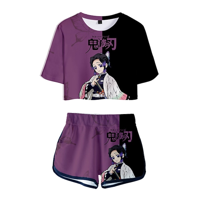

Inspired by Demon Slayer: Kimetsu no Yaiba Kochou Shinobu Crop Top Cartoon 100% Polyester Anime Harajuku Graphic Shorts For Women's