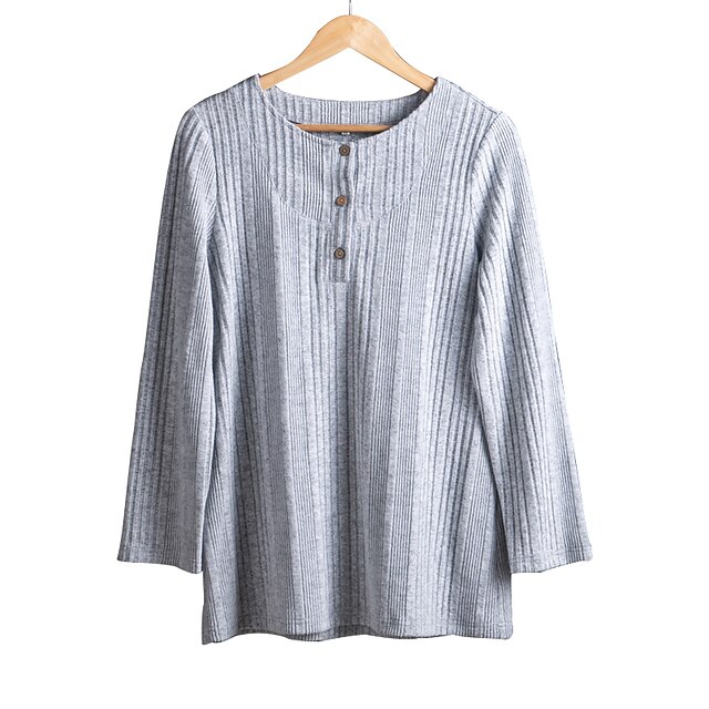 

Women's Plus Size Tops Blouse Shirt Striped Long Sleeve Crewneck Vintage Daily Cotton Spring Gray