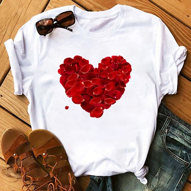 

Women's Plus Size Tops T shirt Heart Print Short Sleeve Crewneck Streetwear Valentine's Day Daily Going out Polyester Spring Summer Black Purple