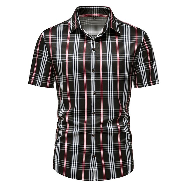 

Men's Shirt Print Lattice Classic Collar Street Casual Print Short Sleeve Tops Business Casual Fashion Classic Black