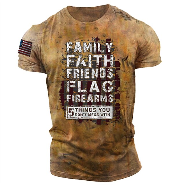 

Men's T shirt 3D Print Graphic Prints Letter Crew Neck Casual Daily Print Short Sleeve Tops Fashion Vintage Classic Comfortable Brown