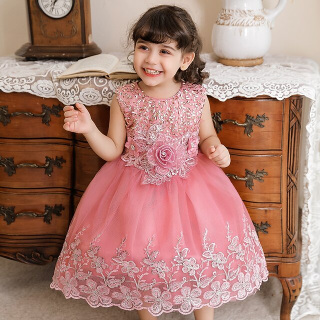 

Toddler Little Girls' Dress Flower Tulle Dress Party Daily Beaded Mesh Green White Pink Midi Sleeveless Elegant Cute Dresses Children's Day Spring Summer Slim 1-4 Years