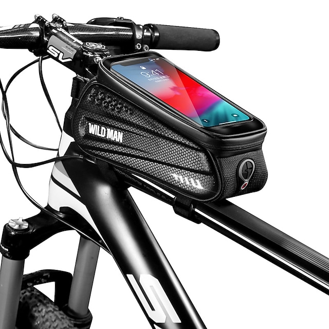 

WILD MAN 1 L Bike Frame Bag Top Tube Touchscreen Reflective Waterproof Bike Bag PU Leather TPU EVA Bicycle Bag Cycle Bag Cycling Outdoor Exercise