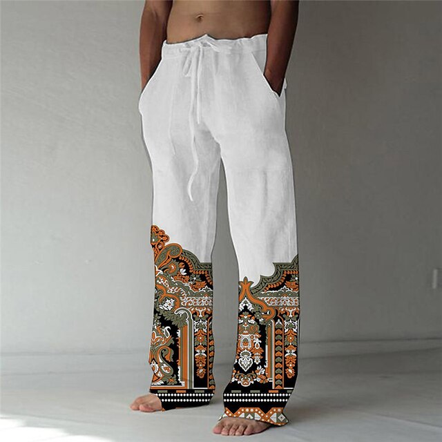 

Men's Fashion Designer Straight Trousers Beach Pants 3D Print Elastic Drawstring Design Front Pocket Pants Casual Daily Color Block Graphic Prints Comfort Soft Mid Waist White S M L XL XXL