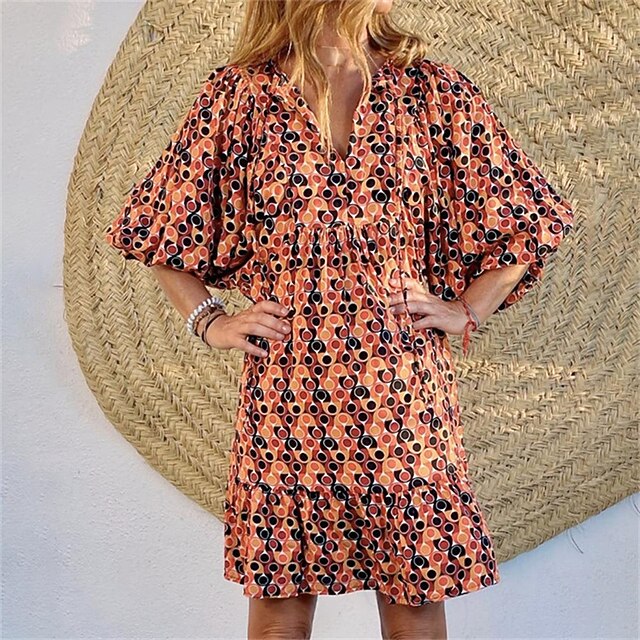

Women's Shift Dress Short Mini Dress Brown Half Sleeve Polka Dot Print Ruffle Print Spring Summer V Neck Stylish Work Elegant 2022 S M L XL XXL