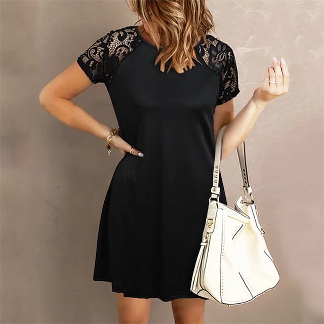 

Women's A Line Dress Short Mini Dress Green Blue Black Pink Wine Red Yellow Short Sleeve Floral Butterfly Animal Lace Print Spring Summer Crew Neck Stylish Casual 2022 S M L XL XXL