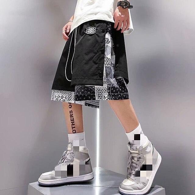 

Men's Chic Modern Casual / Sporty Shorts Patchwork Knee Length Pants Daily Gym Micro-elastic Color Block Mid Waist White Black M L XL XXL
