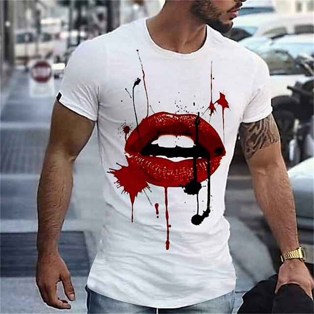 

Men's T shirt Hot Stamping Graphic Mouth Crew Neck Casual Daily Print Short Sleeve Tops Cotton Lightweight Fashion Big and Tall Sports White Black Gray / Summer