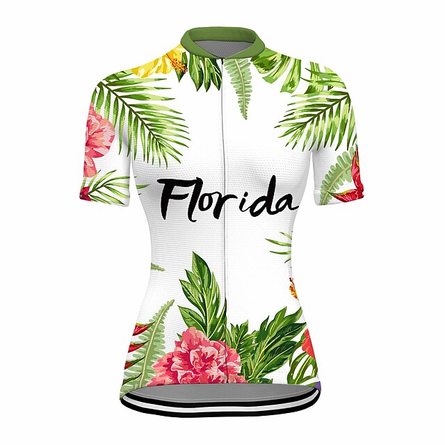 

21Grams Women's Short Sleeve Cycling Jersey Summer Spandex Green Floral Botanical Bike Top Mountain Bike MTB Road Bike Cycling Quick Dry Moisture Wicking Sports Clothing Apparel / Stretchy