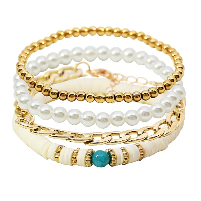  4pcs Women's Bead Bracelet Beads Lucky Simple Fashion Vintage Holiday Boho Pearl Bracelet Jewelry 1# For Festival