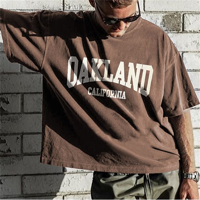 

Men's T shirt Hot Stamping Graphic Letter Crew Neck Casual Daily Print Short Sleeve Tops Lightweight Fashion Big and Tall Sports Brown