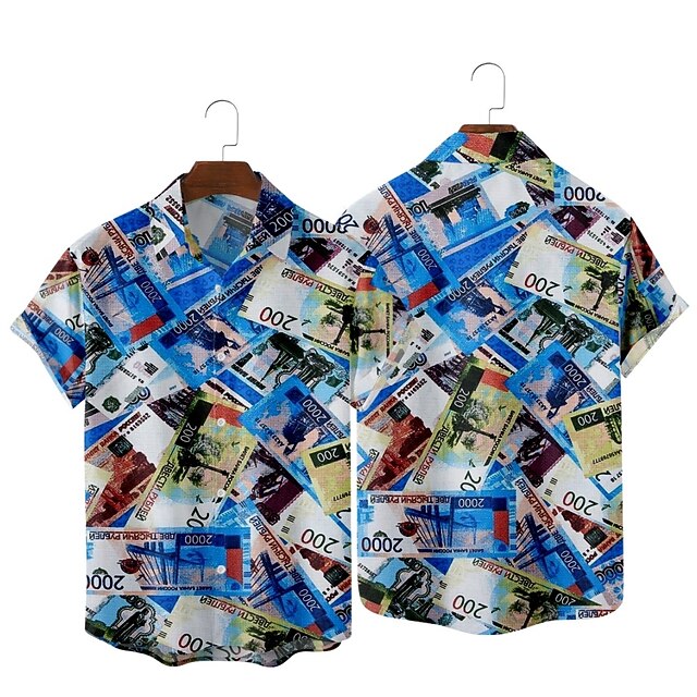 

Men's Shirt 3D Print Oil Painting Classic Collar Party Daily Print Short Sleeve Tops Streetwear Hawaiian Blue