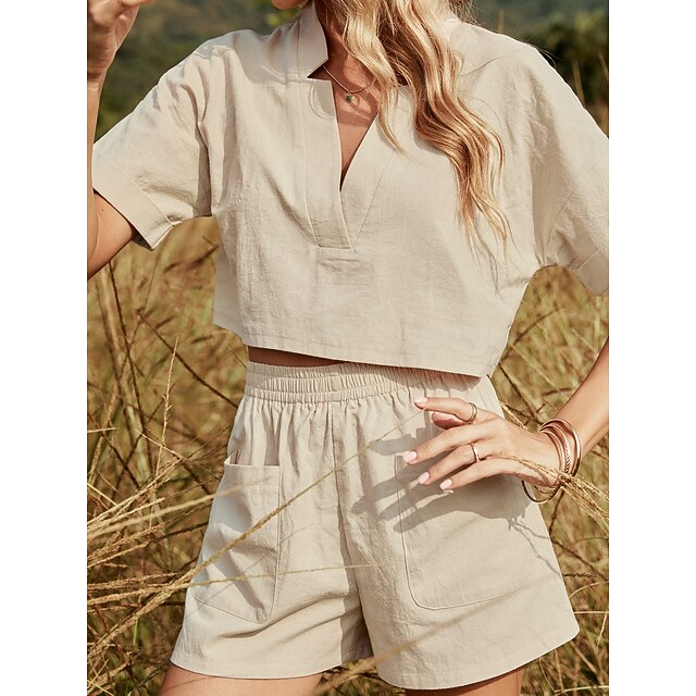 

Women's Streetwear Plain Vacation Casual / Daily Two Piece Set Crop Top Blouse Shorts Sets Shorts Split Tops