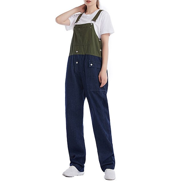 

Women's Overall Pocket Color Block Square Neck Casual Street Casual Regular Fit Sleeveless Blue Army Green Khaki S M L Spring