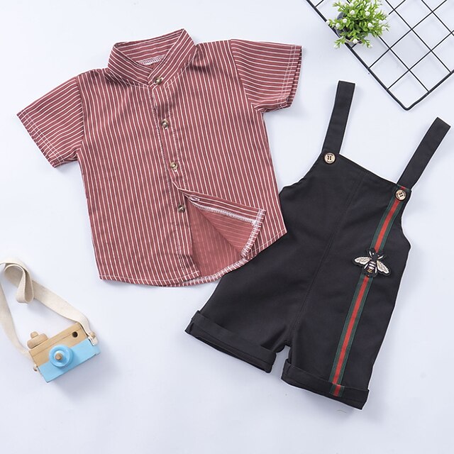 

Kids Boys Shirt Shorts Clothing Set 2 Pieces Short Sleeve Black Pink Gold Stripe Indoor Outdoor Casual Daily Regular 1-5 Years