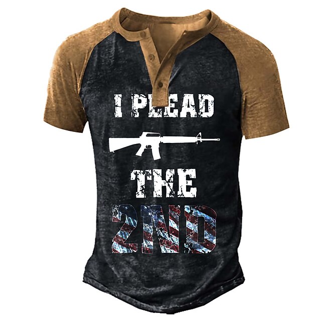 

Men's Henley Shirt Tee T shirt 3D Print Graphic Color Block Weapon Plus Size Henley Daily Sports Button-Down Print Short Sleeve Tops Basic Casual Classic Designer Brown