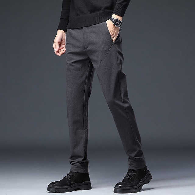 

Men's Fashion Streetwear Straight Chinos Trousers Pocket Pants Business Casual Solid Color Breathable Soft Mid Waist Black Gray 32 33 34 36 38