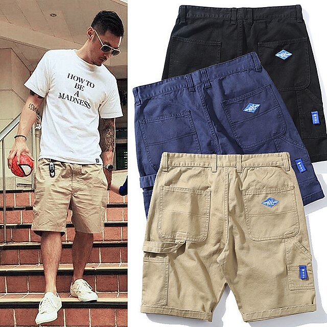 

Men's Chic Modern Casual / Sporty Shorts Patchwork Knee Length Pants Daily Gym Micro-elastic Solid Colored Mid Waist Blue Black Khaki M L XL XXL 3XL