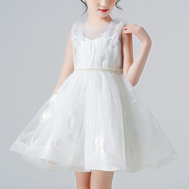 

Kids Little Girls' Dress Solid Colored Tulle Dress Special Occasion Performance Drawstring Mesh White Pink Gold Cotton Knee-length Short Sleeve Princess Sweet Dresses Children's Day Summer Regular Fit