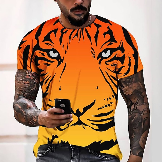 

Men's Tee T shirt 3D Print Graphic Round Neck Casual Daily 3D Print Short Sleeve Tops Fashion Designer Cool Comfortable Orange