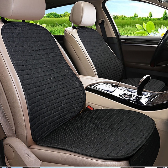 Car Seat Cushion Cover Linen Fabric Front Rear Flax Breathable Protector Mat Pad