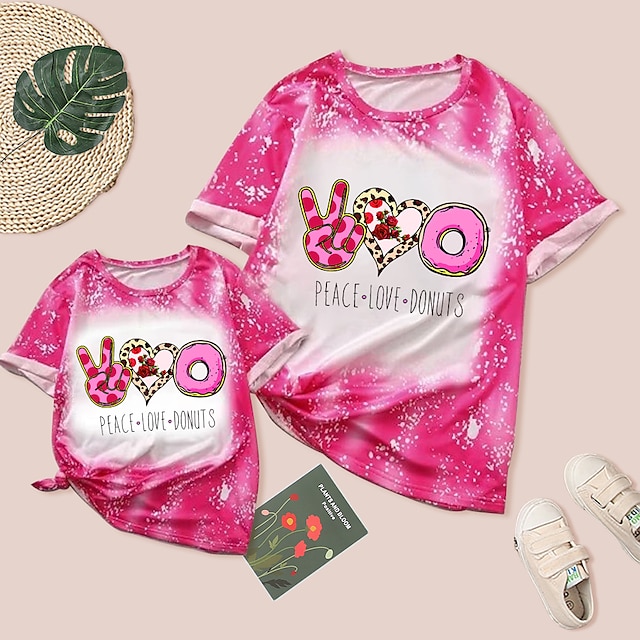 Baby & Kids Matching Outfits | Mommy and Me Valentines T shirt Tops Heart Rose Letter Causal Print Pink Short Sleeve Daily Match