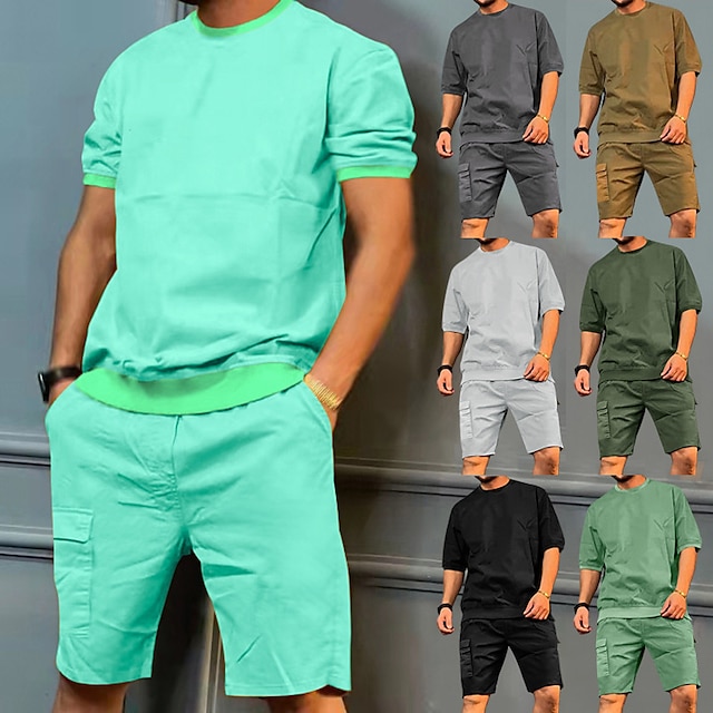  Men's T-shirt Suits Tennis Shirt Short Sleeve Solid Color Crew Neck Street Casual Clothing Clothes Casual Fashion Breathable Black Light Green Army Green