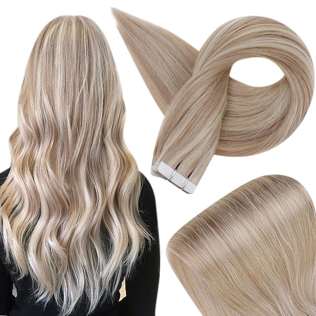  Blonde Tape in Hair Extensions Human Hair 18 Inch Highlight Color 18/613 Remy Tape in Hair Extensions Brazilian Tape In Extensions 50g Tape in Tape Extensions