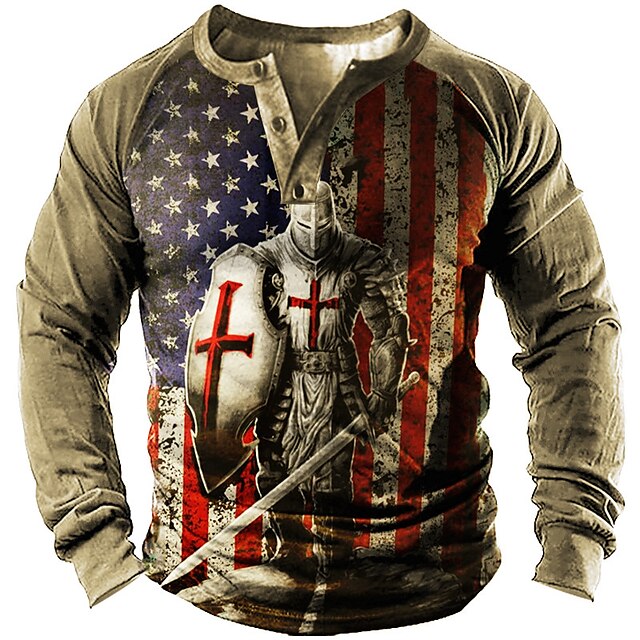 

Men's Plus Size Sweatshirt Pullover Graphic National Flag Print Sports Outdoor Casual Daily 3D Print 3D Print Basic Soldier Hoodies Sweatshirts Long Sleeve Blue Khaki / Vintage / Military