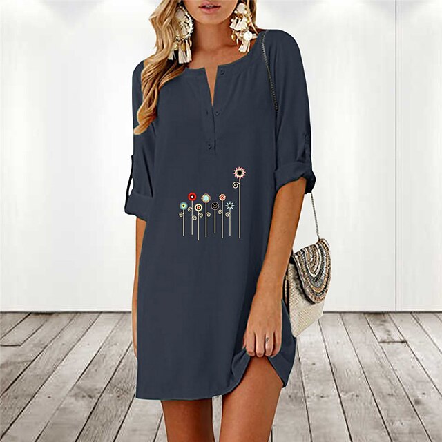 

Women's Shift Dress Short Mini Dress Black Gray Navy Blue Half Sleeve Floral Print Spring Summer V Neck Stylish Casual Modern 2022 S M L XL XXL