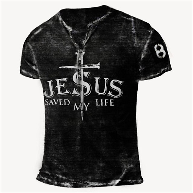 

Men's Unisex Henley Shirt T shirt 3D Print Graphic Prints Weapon Letter Henley Street Daily Button-Down Print Short Sleeve Tops Basic Casual Fashion Retro Black
